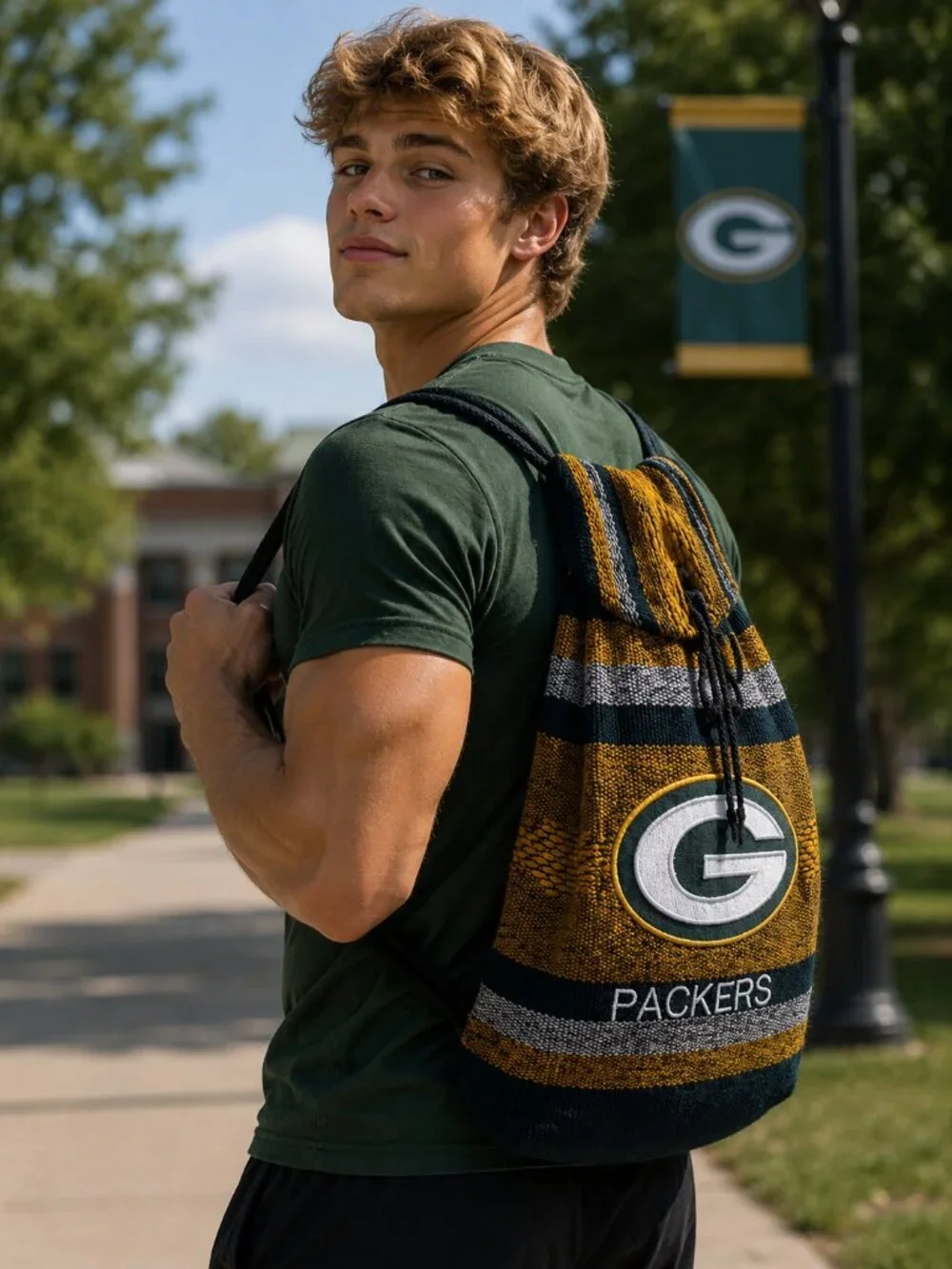 Green Bay Packers Baja Backpack Drawstring Bag Knit